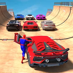 Взломанная Superhero Car: Mega Ramp Games (Рамп Кар Гейм)  [МОД Mega Pack] - последняя версия apk на Андроид